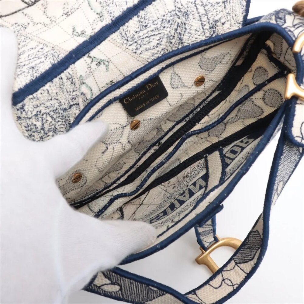 Christian Dior Saddle Bag canvas One shoulder bag navy x beige - Picture 6 of 9